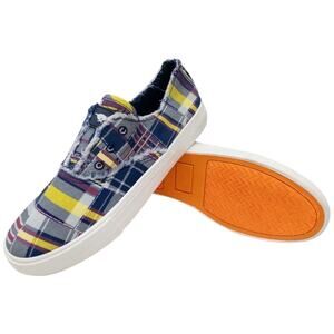 Rocket Dog Patchwork Afina Canvas Slip-On Sneakers 7.5 Blue Yellow Fringe